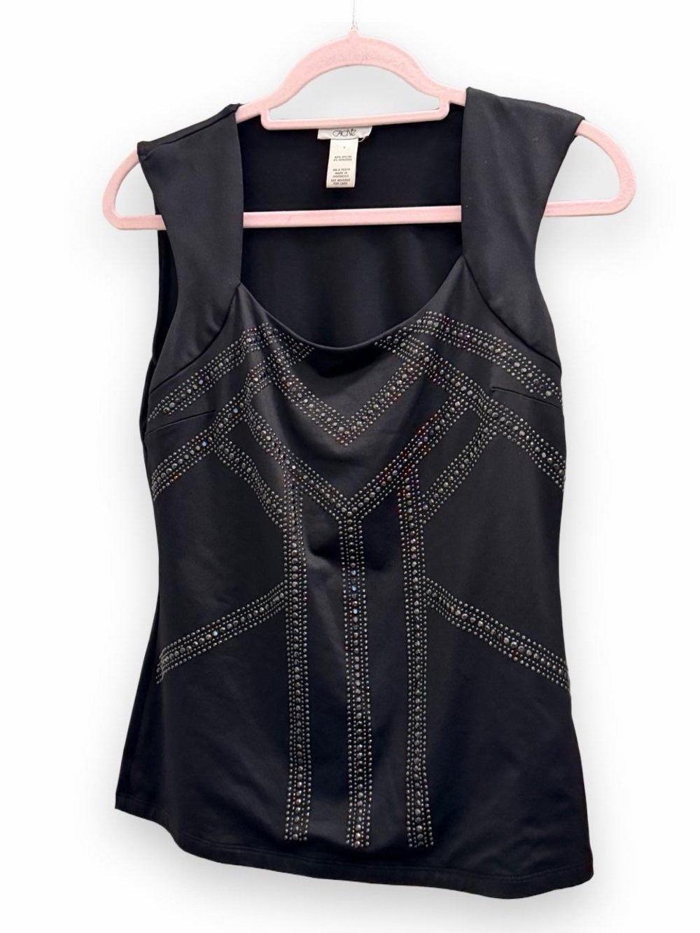 Cache Black Sleeveless Tank Top with Rhinestone Detail